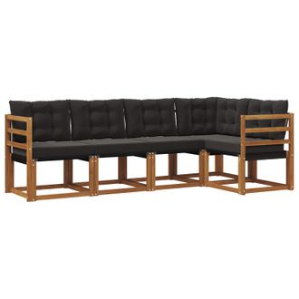 vidaXL Conjunto De Sof&aacute;s De Exterior Con Coj&iacute;n 5 Pcs Natural Y Negro Vidaxl
