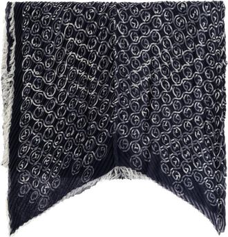 Giorgio Armani Geplooide sjaal met monogram - Heren - Sjaals - Blauw - ONE Size - Kasjmier - Accessoires