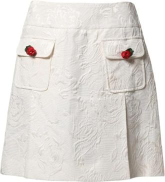 Dolce & Gabbana Bloemenbrokaat Rok met Hoge Taille - Dames - Korte rokken - Wit - S - Rokken