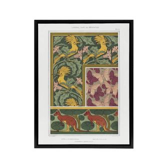 Artery8 Birds Butterflies Kangaroo Pattern Framed Canvas Wall Art Print Verneuil in Green | Size: W24 x H32