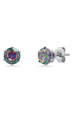 HMY Jewelry Stainless Steel AB Simulated Diamond 6mm Stud Earrings in Metallic at Nordstrom Rack