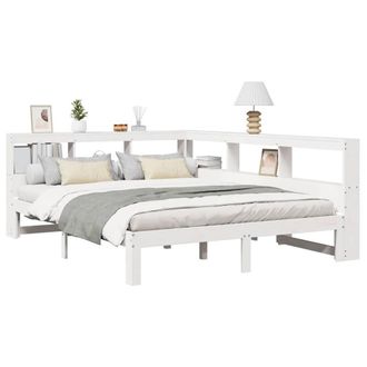 Berkfield Home Decorative Bookcase Bed Frame White 150x200 cm King Size Solid Wo