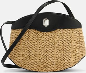 Savette Tondo leather-trimmed raffia crossbody bag