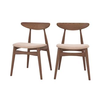 Rendez-Vous D&eacute;co Lote de 2 sillas de tela beige y madera de caucho