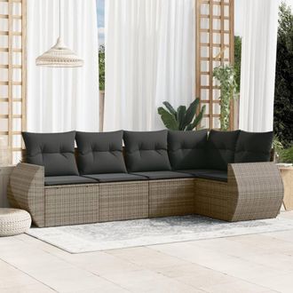 vidaXL Juego De Sof&aacute;s Jard&iacute;n Con Cojines 5 Pzas Rat&aacute;n Sint&eacute;tico Gris Vidaxl