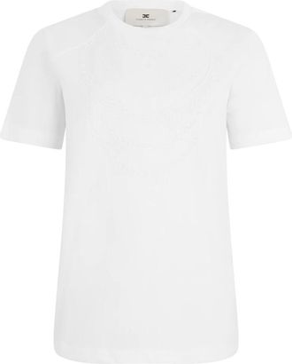 Elisabetta Franchi Katoenen T-shirt met print - Dames - T-shirts - Wit - M - Katoen - Tops