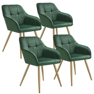 TecTake Dining Chair Marilyn Set Of 4 - Dark Green/Gold in Dark Green | Size: 4 Pack