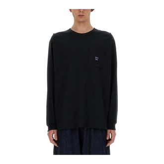 Needles T-shirt a maniche lunghe con taschino e ricamo a farfalla - - Tops - Uomo - Nero - S