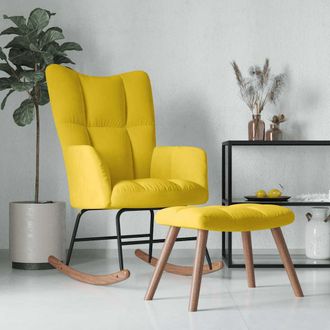vidaXL Silla Mecedora Con Reposapi&eacute;s Tela Amarillo Mostaza Vidaxl