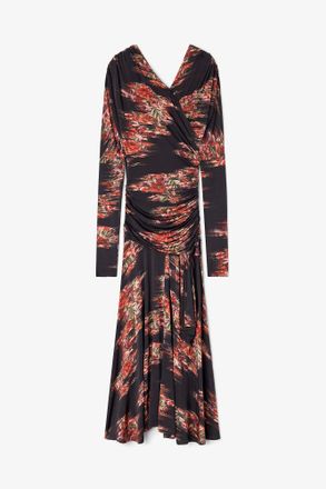 Ganni Black Floral Ruched Dress - Size 10/12 Viscose