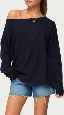 Edikted Damari One-Shoulder Oversize Sweater in Navy at Nordstrom, Size X-Large