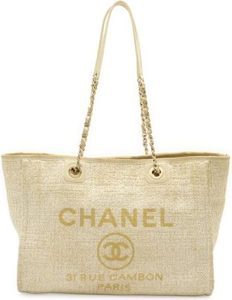 Chanel White Raffia Shoulder Bag Tote Bag (Pre-Owned)