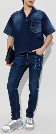 Dsquared2 Denim Shirt With A V-neckline, Mens, Navy Blue