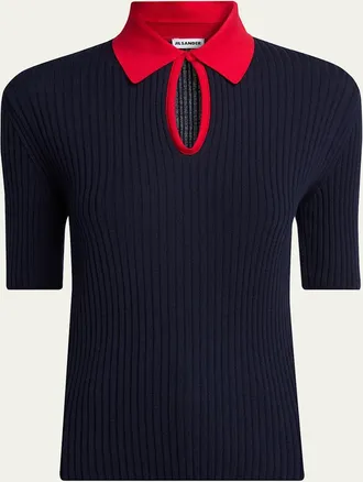 Jil Sander Short-Sleeve Button-Keyhole Polo Shirt