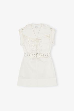 Ganni White Ivory Stretch Cotton Mini Dress - Size 32 Organic