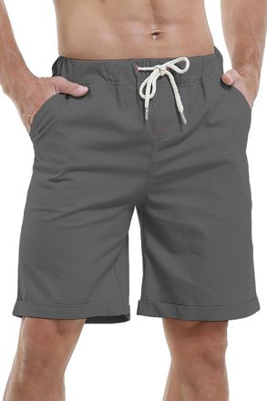 Hoerev Linen Casual Beach Shorts Lightweight Breathable Comfortable Summer Shorts for Beachwear and Casual Wear,Darkgrey,3XL