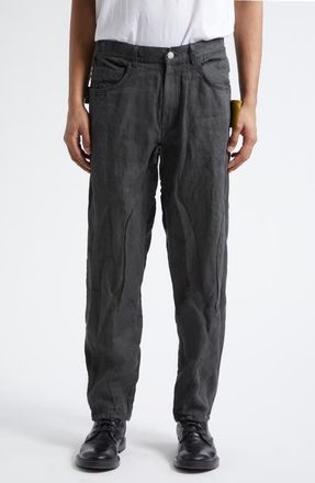 Undercover Asymmetric Seam Crinkled Linen Pants in Khaki Gray at Nordstrom, Size 4