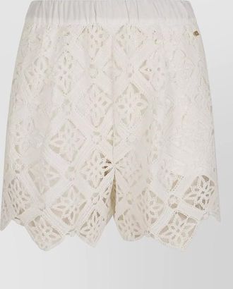 Herno shorts elastic waistband lace detailing scalloped hem