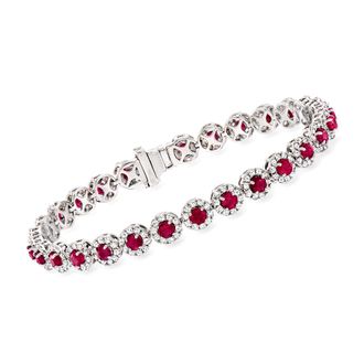 Ross-Simons 4.90- Ruby and Diamond Tennis Bracelet in 14kt White Gold
