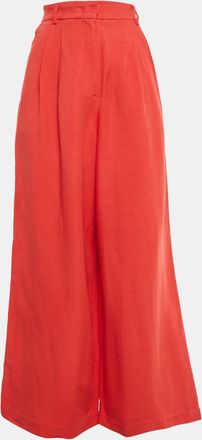 Max Mara X Lilly Aldridge Red Crepe & Linen Wide Leg Trousers