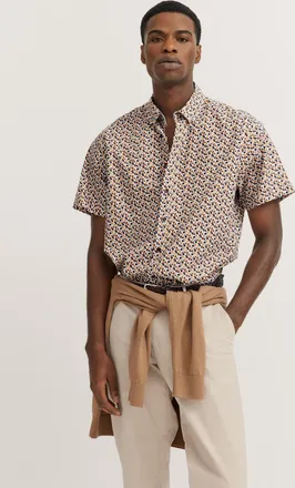 Bugatti Kurzarmhemd BUGATTI, Herren, Gr. 4XL, Normalgr&ouml;ssen, beige (60, taupe), 100% Baumwolle, gepunktet, normal, Hemden Kurzarmhemd, mit Button-Down-Kragen