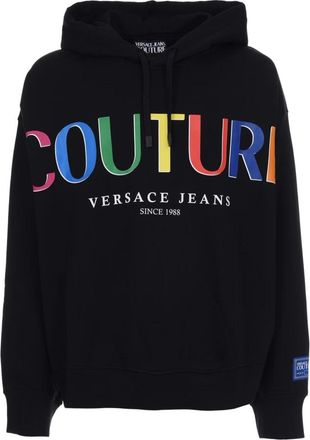 Versace Jeans Couture Katoenen Hoodie met Regenbooglogo - Heren - Hoodies - Zwart - XL - Katoen - Hoodies & sweatvesten