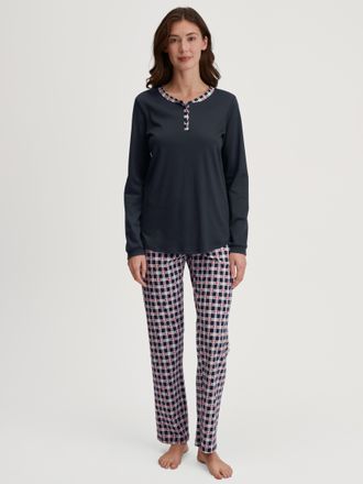 CALIDA Schlafanzug CALIDA Family & Friends, Damen, Gr. XS (36/38), schwarz sapphire, Interlock, Obermaterial: 100% Baumwolle, bequem lang, Serafino, Homewear