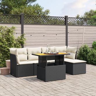 vidaXL Vidaxl - Set De Sof&aacute;s De Jard&iacute;n 6 Piezas Y Cojines Rat&aacute;n Sint&eacute;tico Negro