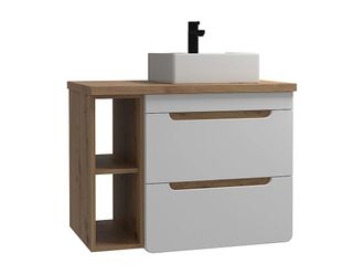 Vente-Unique Vente-unique - Mobili Per Bagno Sospeso Con Lavabo Semplice E Nicchie 80 Cm Colore: Naturale E Bianco - Aruba