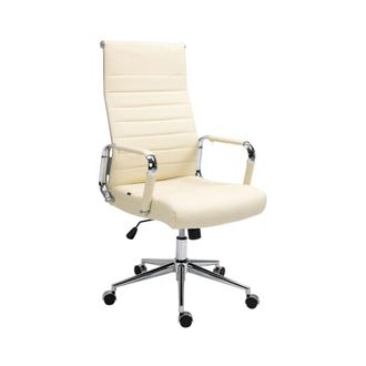 Clp Silla de oficina giratoria regulable en Cuero aut&eacute;ntico Crema