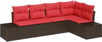 vidaXL Conjunto De Sof&aacute; De Jard&iacute;n 5 Uds. Marr&oacute;n Rat&aacute;n Sint&eacute;tico Vidaxl