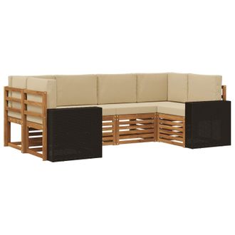 vidaXL Conjunto De Sof&aacute; Seccional 6 Pcs Natural Y Beige Poli&eacute;ster Vidaxl