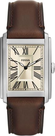 Fossil Carraway Leather Strap Watch, 30mm in Brown/Silver at Nordstrom