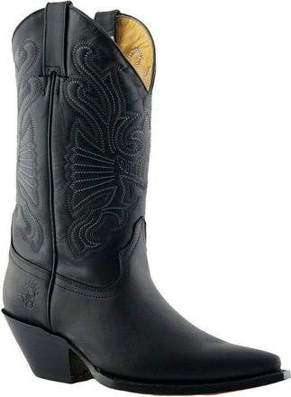 Grinders Unisex Buffalo Black Leather Slip On Western Cowboy Boots 12