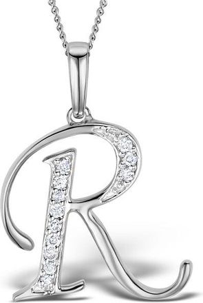 The Diamond Store 9K White Gold Diamond Initial R Necklace 0.05ct