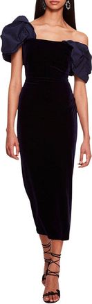 Marchesa Asymmetrical Velvet Midi Dress