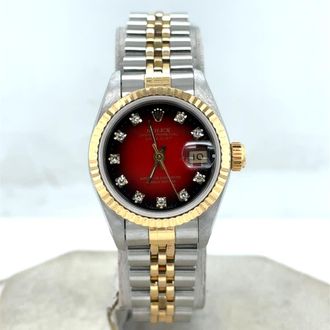 Rolex Pre-owned Rolex Datejust Automatic Diamond Red Dial Ladies Watch 69173