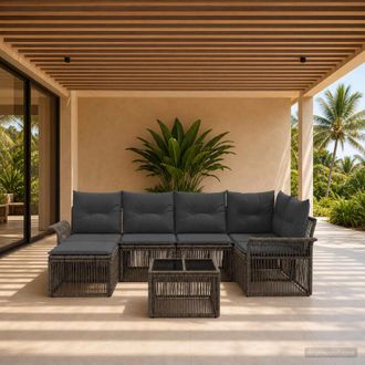 vidaXL Vidaxl Set Divano Da Giardino 7 Pz Grigio Polyrattan