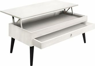 HOGAR 24 Alice Mesa Centro Elevable Madera Maciza Con Caj&oacute;n Deslizante Blanco Y Negro