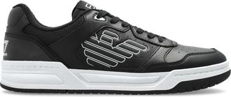 Emporio Armani Sportschoenen met logo - Heren - Sneakers - Zwart - 45 1/3 EU - Leer - Schoenen