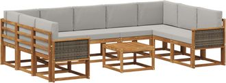 vidaXL Conjunto De Sof&aacute;s De Exterior 10 Uds. Natural Y Gris Claro Vidaxl