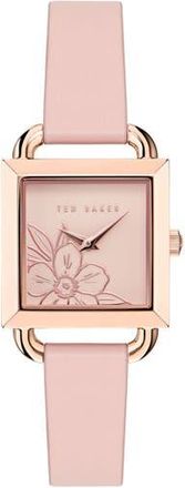 Ted Baker Square Leather Strap Watch in Pink at Nordstrom Rack