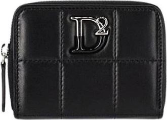 Dsquared2 Gewatteerde leren portemonnee met rits - Dames - Portefeuilles - Zwart - ONE Size - Katoen - Accessoires