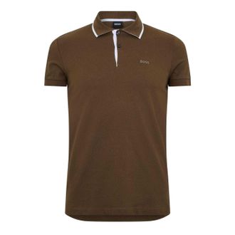 HUGO BOSS Mens Firenze Short-Sleeved Polo Shirt (Brown) Cotton - Size Small