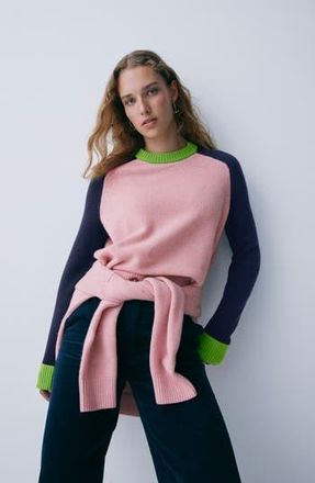 Boden Marion Merino Wool Colorblock Sweater in Blush Pink Navy Colour Block at Nordstrom Rack, Size X-Large