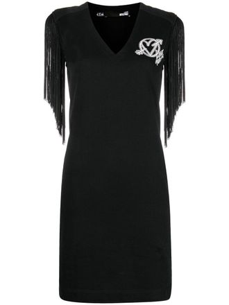 Love Moschino fringed-edge V-neck dress - Black