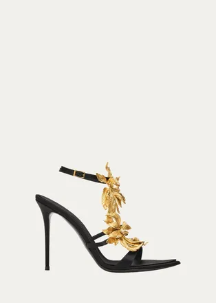 Giuseppe Zanotti Incanto Oro 105MM 3D-Floral Satin Sandals