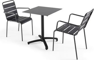 Oviala Mesa de conjunto laminado en gris pizarra y 2 sillones grises