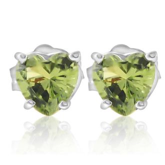 Pompeii3 1ct Heart Shape Peridot Studs Solid 14K White Gold