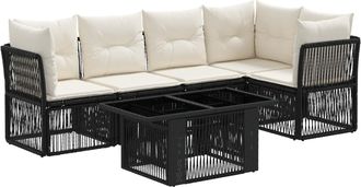 vidaXL Conjunto De Sof&aacute;s De Jard&iacute;n 6 Uds. Negro Rat&aacute;n Sint&eacute;tico Vidaxl
